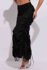 Drawstring ruched maxi skirt