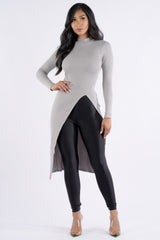 Asymmetrical mock neck long sleeve top