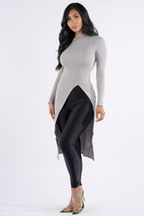 Asymmetrical mock neck long sleeve top