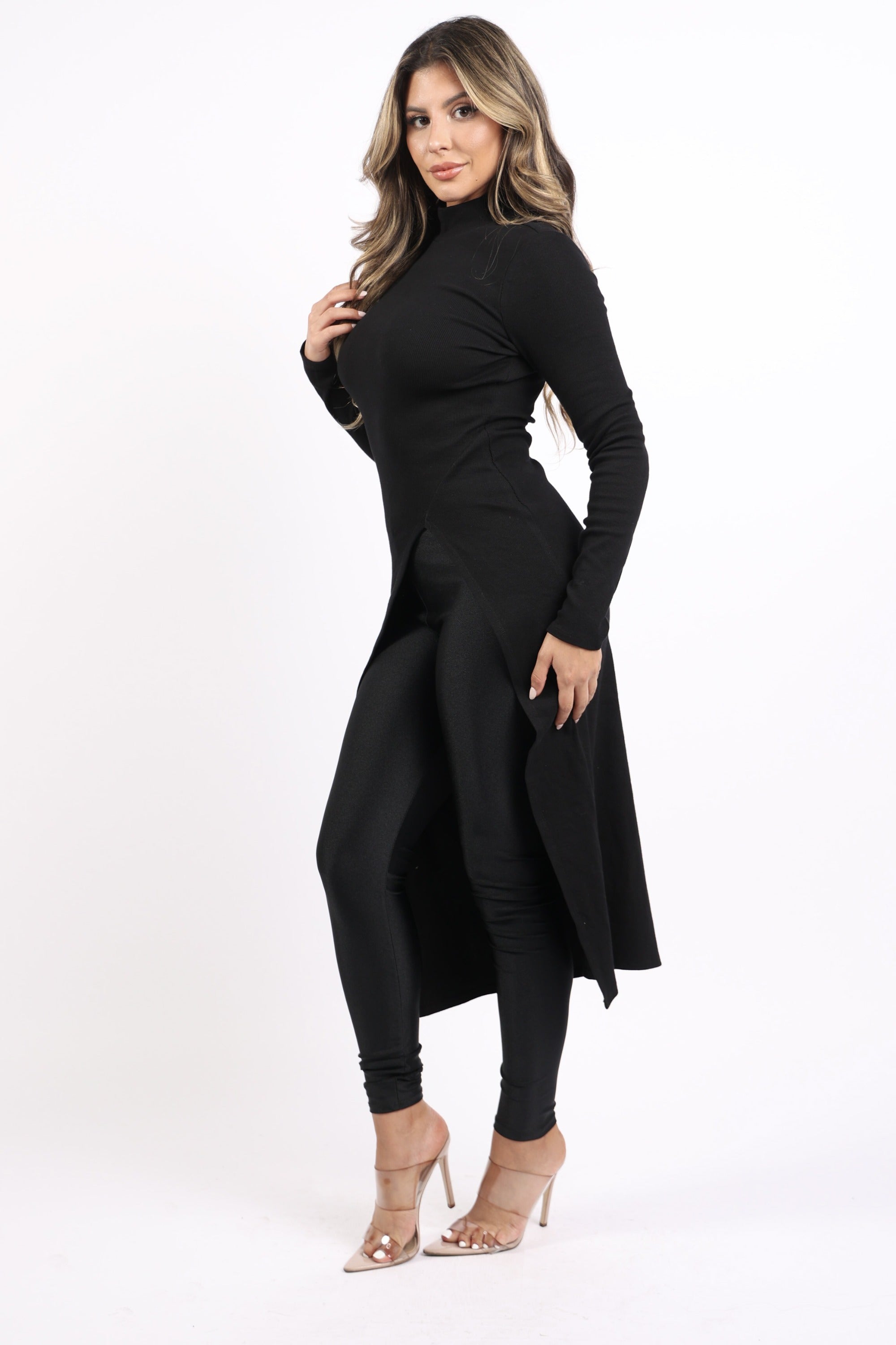 Asymmetrical mock neck long sleeve top