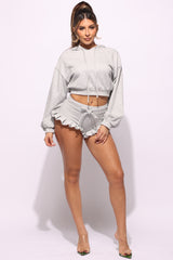 Crop hoodie & ruffle shorts set