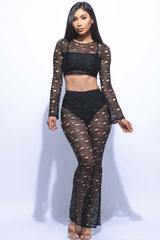 Hole fishnet crop top & pants set