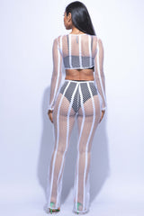 Strip fish net long sleeve pants set