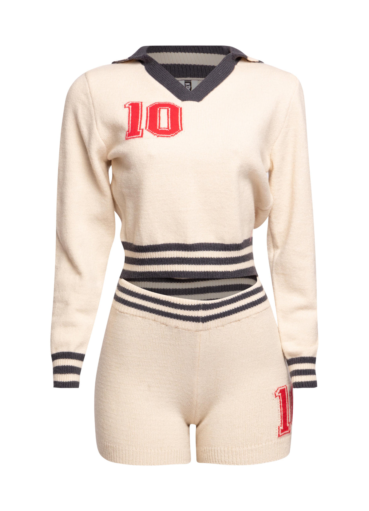 Vintage-Inspired Knit Two-Piece Set with Varsity Details