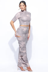 Crop top and laser cut detailed maxi skirt