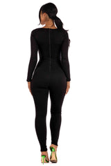 Zipper back deep V neck jumpsuit