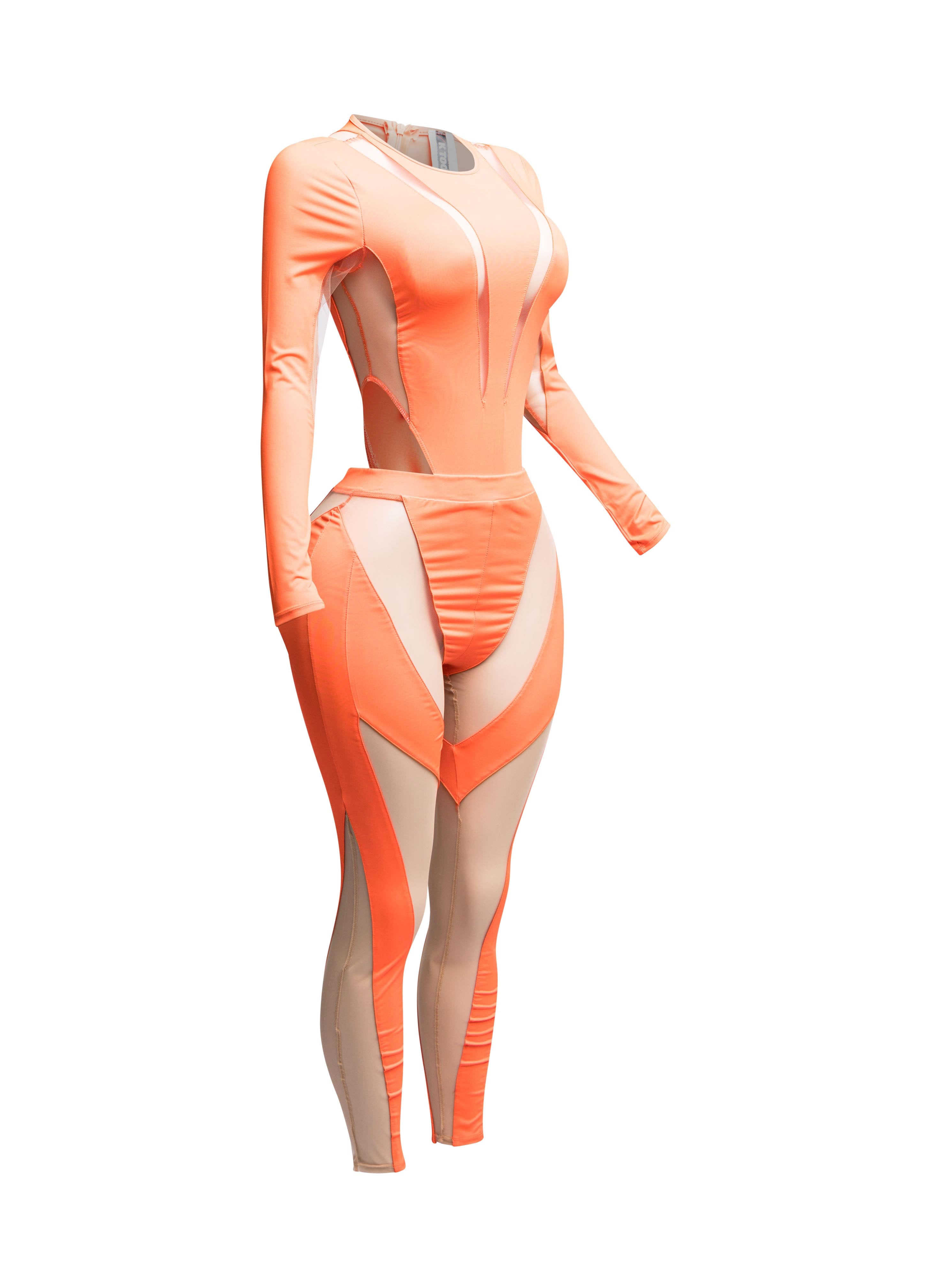 Mesh contrast bodysuit and leggings set