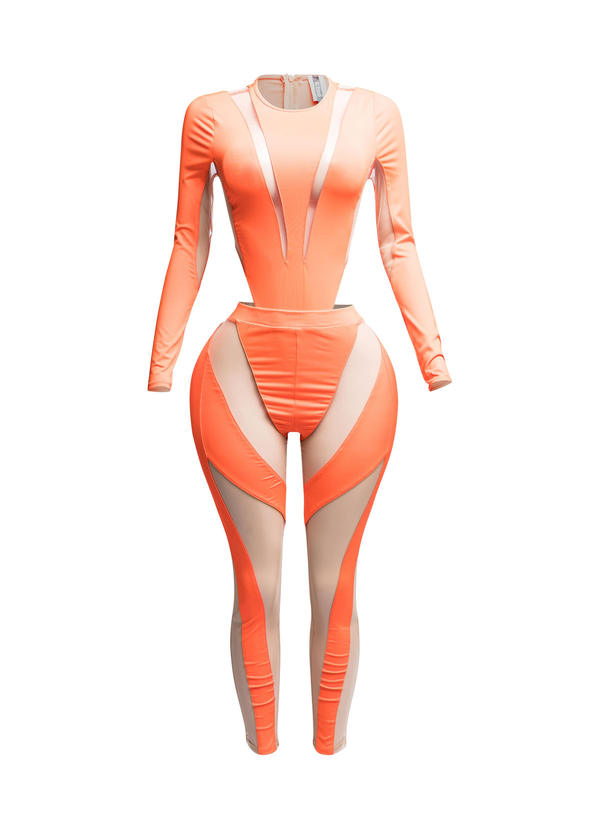 Mesh contrast bodysuit and leggings set