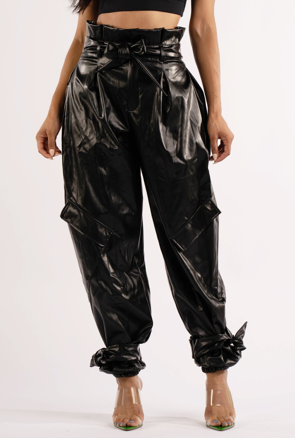 Metallic PU Jogger Pants