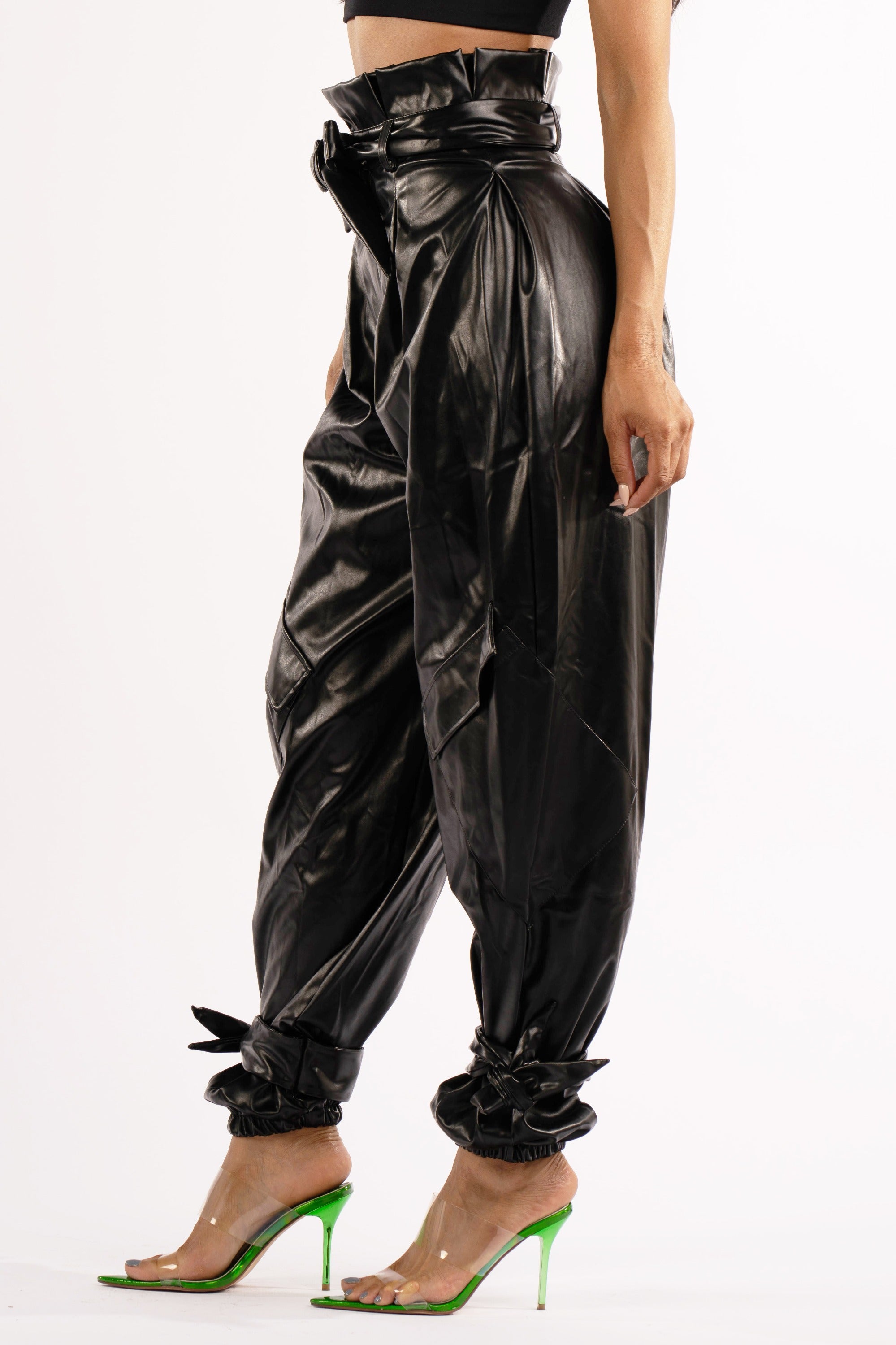 Metallic PU Jogger Pants