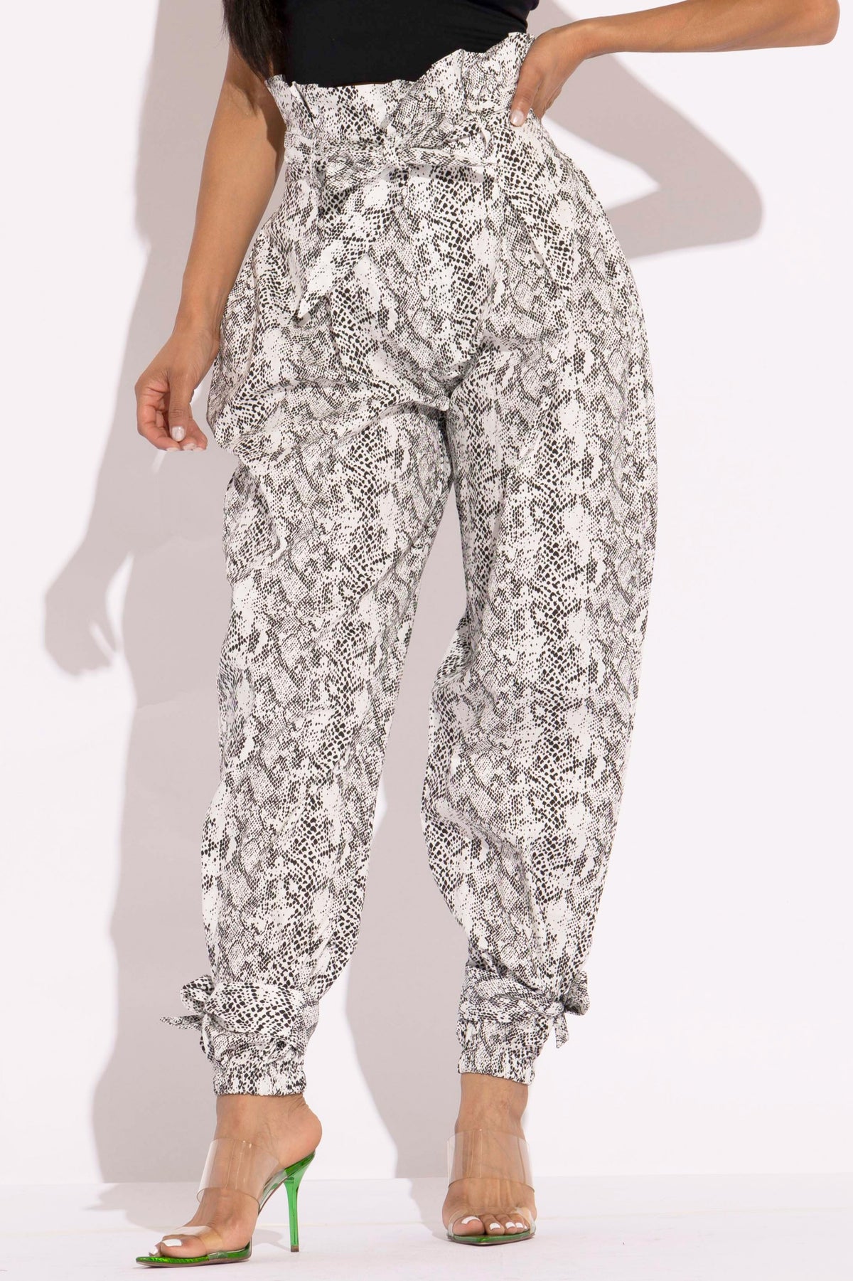 Snake Skin Printed Paper Bag style Cargo Pants