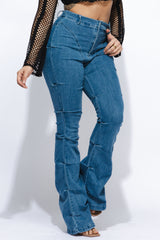 Pinched bell bottom denim pants