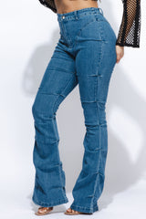 Pinched bell bottom denim pants