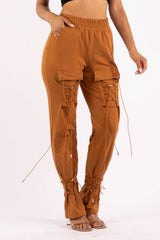 Parachute corded lace up jogger pants