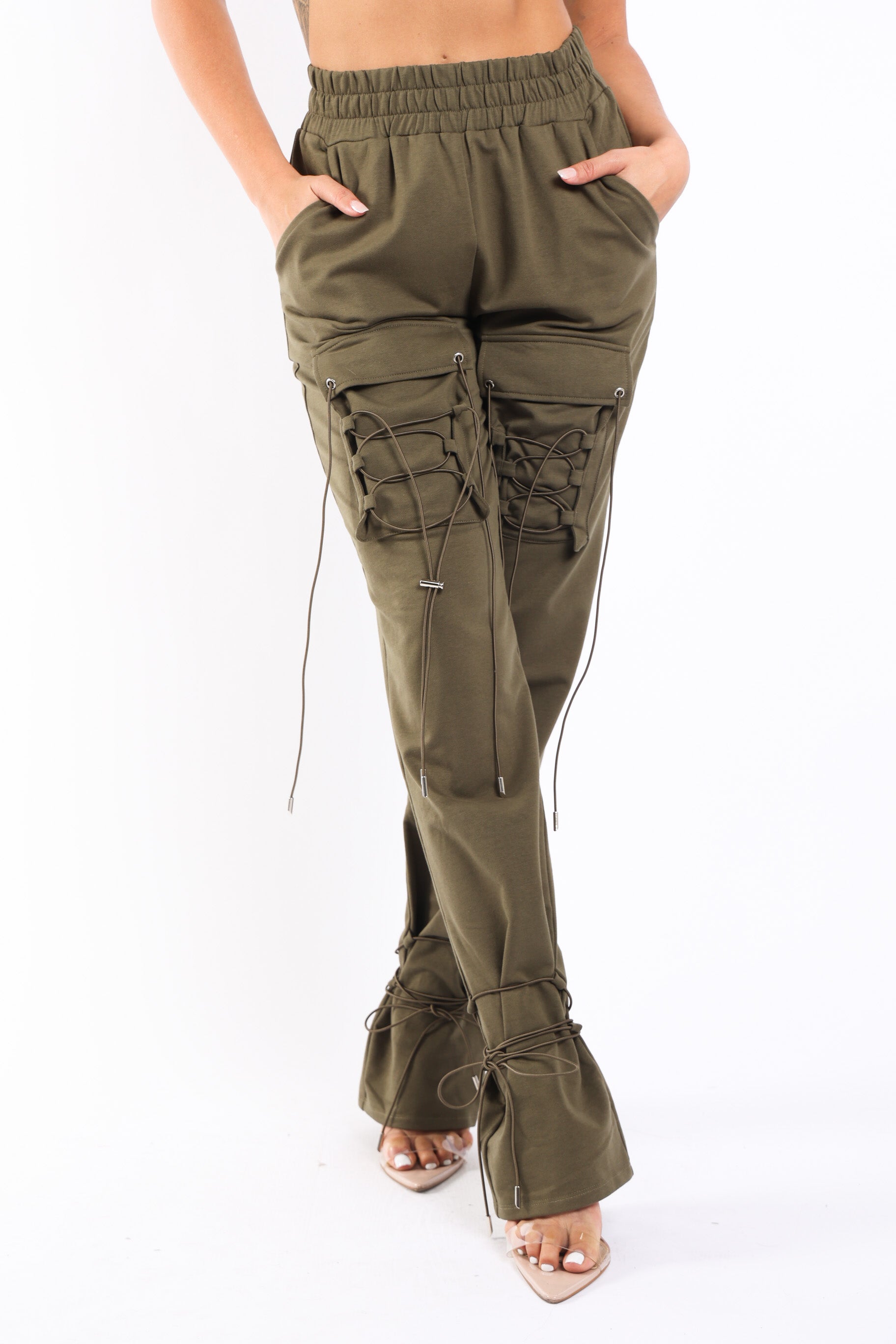 Parachute corded lace up jogger pants