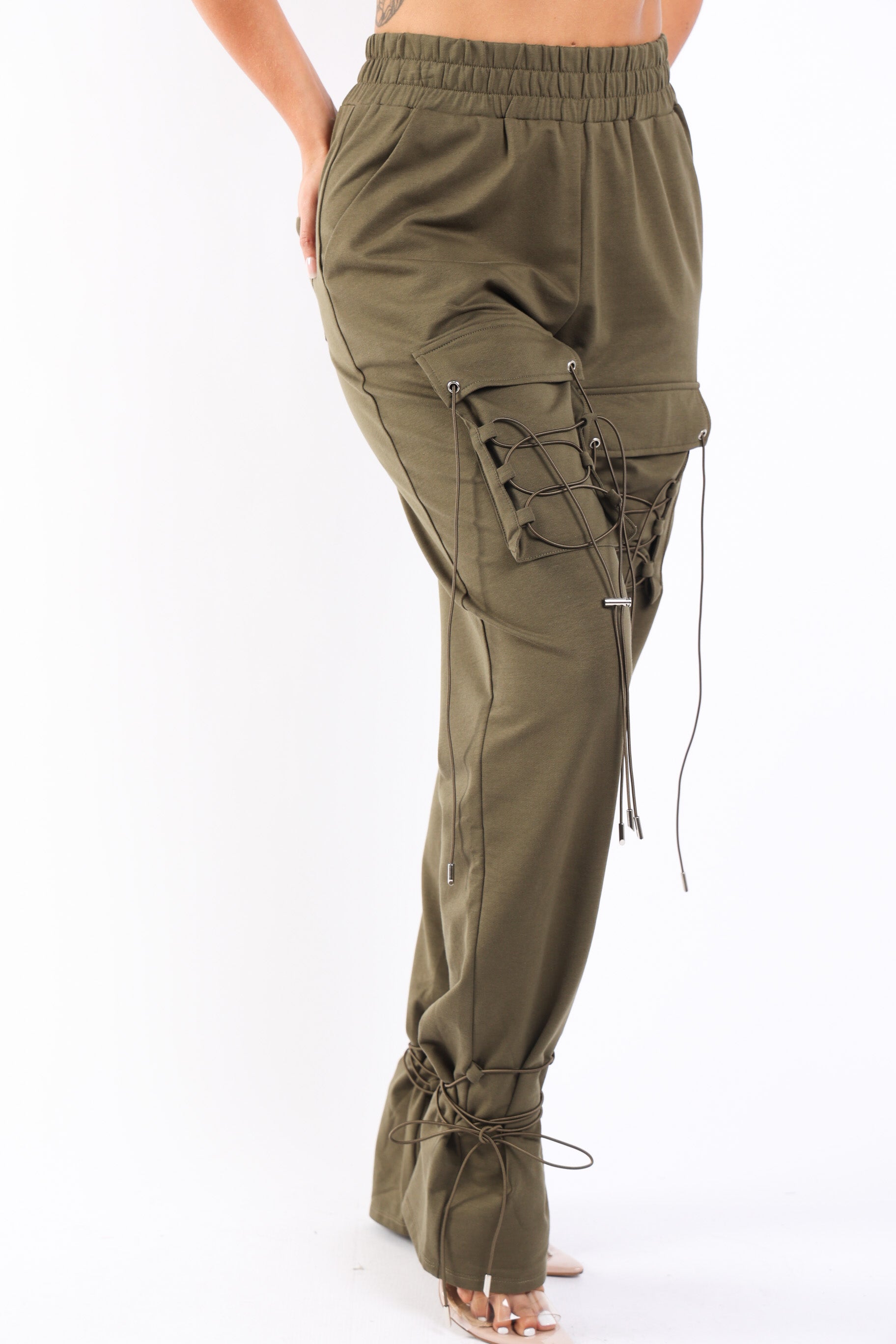 Parachute corded lace up jogger pants