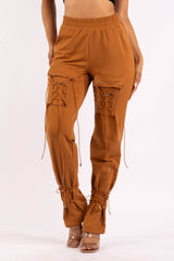 Parachute corded lace up jogger pants