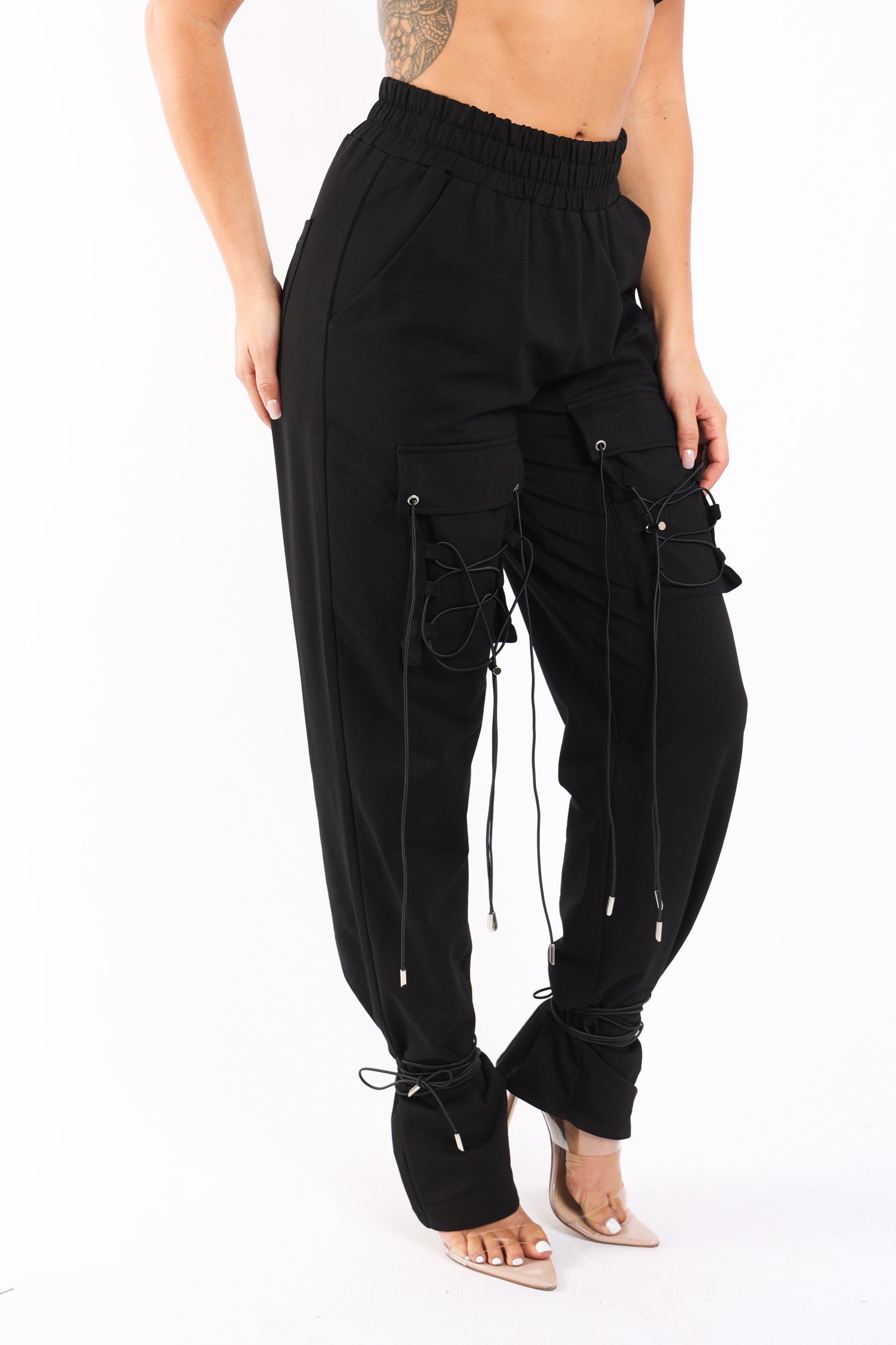 Parachute corded lace up jogger pants