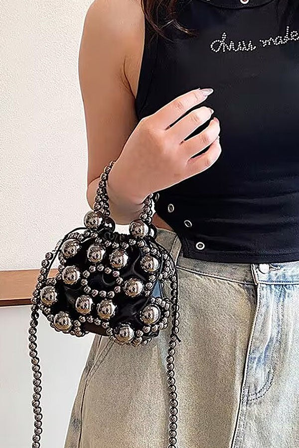 Metallic Plastic Ball Party Clutch w/Pouch