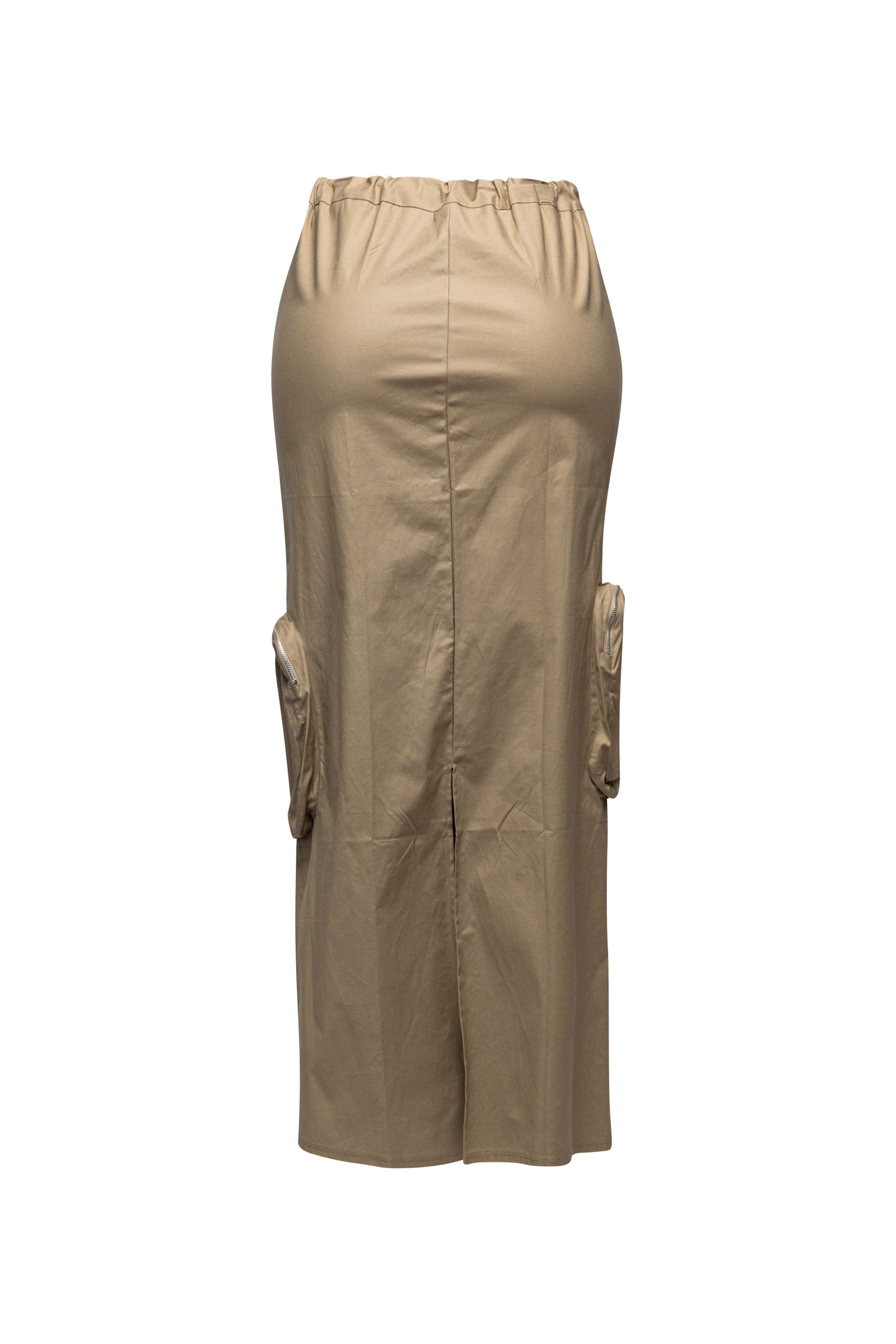 Side zippered pocket maxi cargo skirt