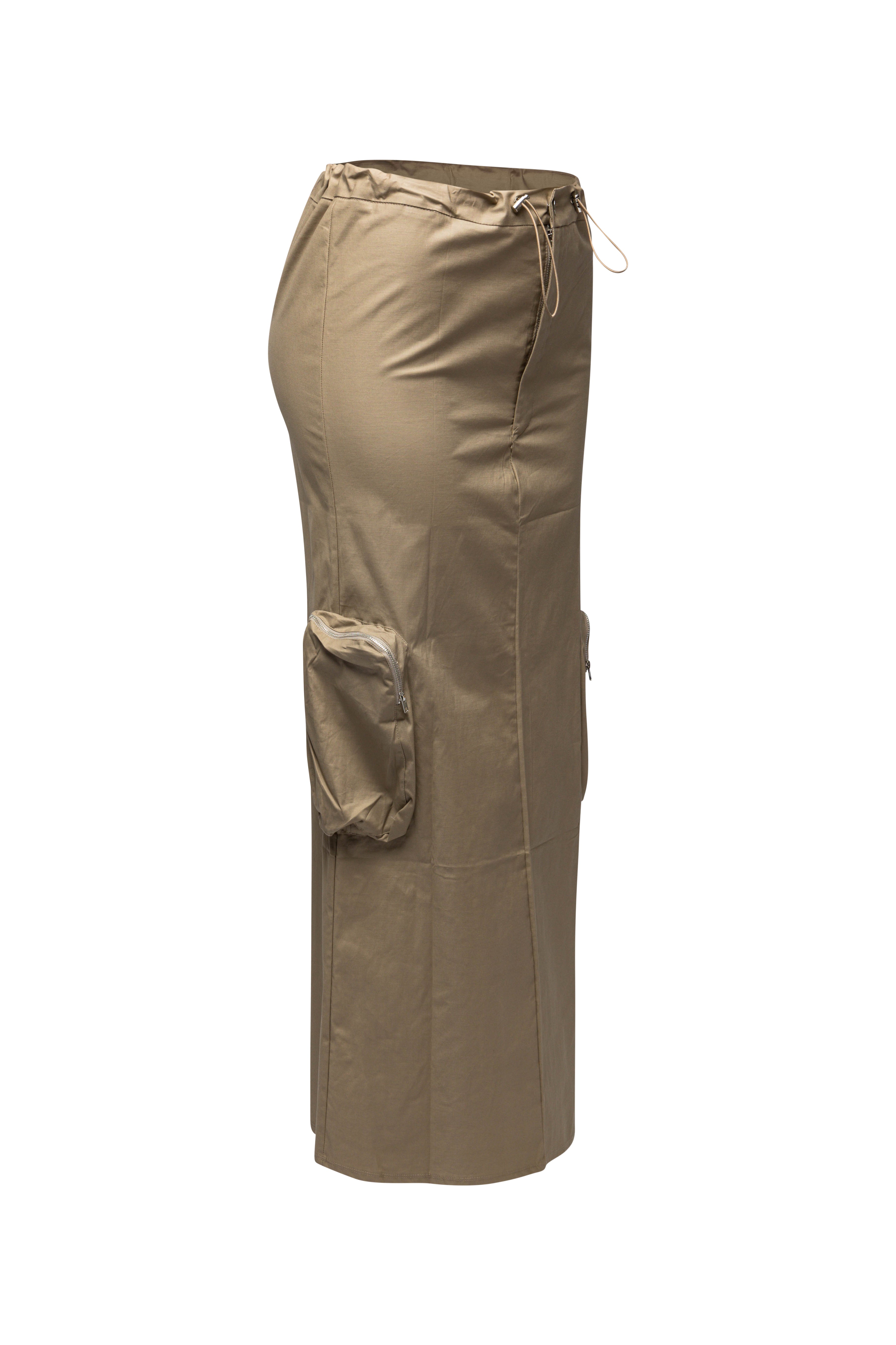 Side zippered pocket maxi cargo skirt