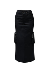 Side zippered pocket maxi cargo skirt