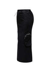 Side zippered pocket maxi cargo skirt