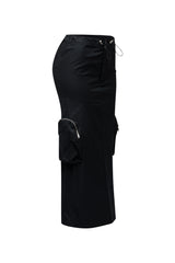 Side zippered pocket maxi cargo skirt