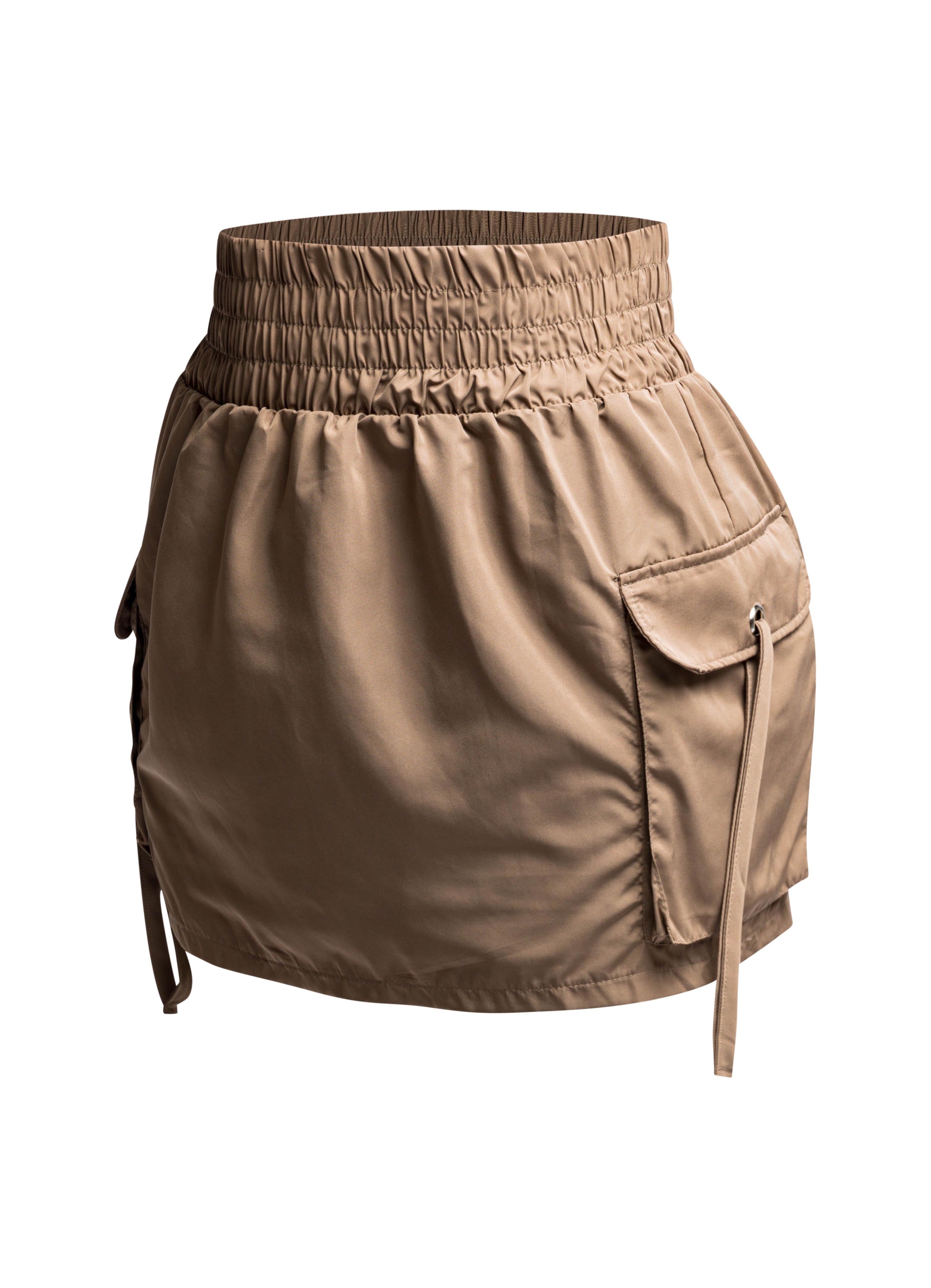 Wide waistband mini skirt with pockets