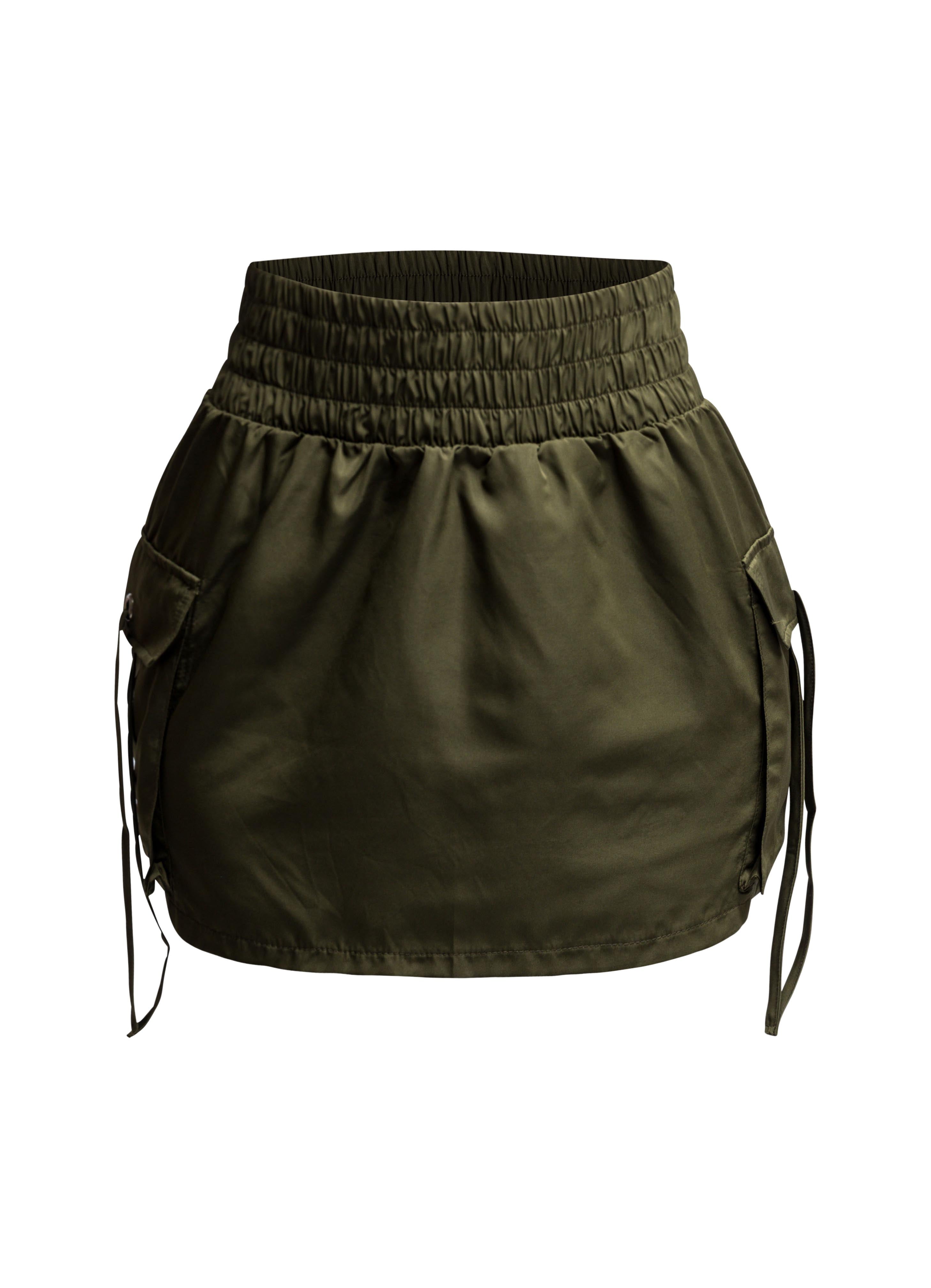 Wide waistband mini skirt with pockets