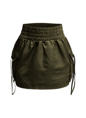 Wide waistband mini skirt with pockets