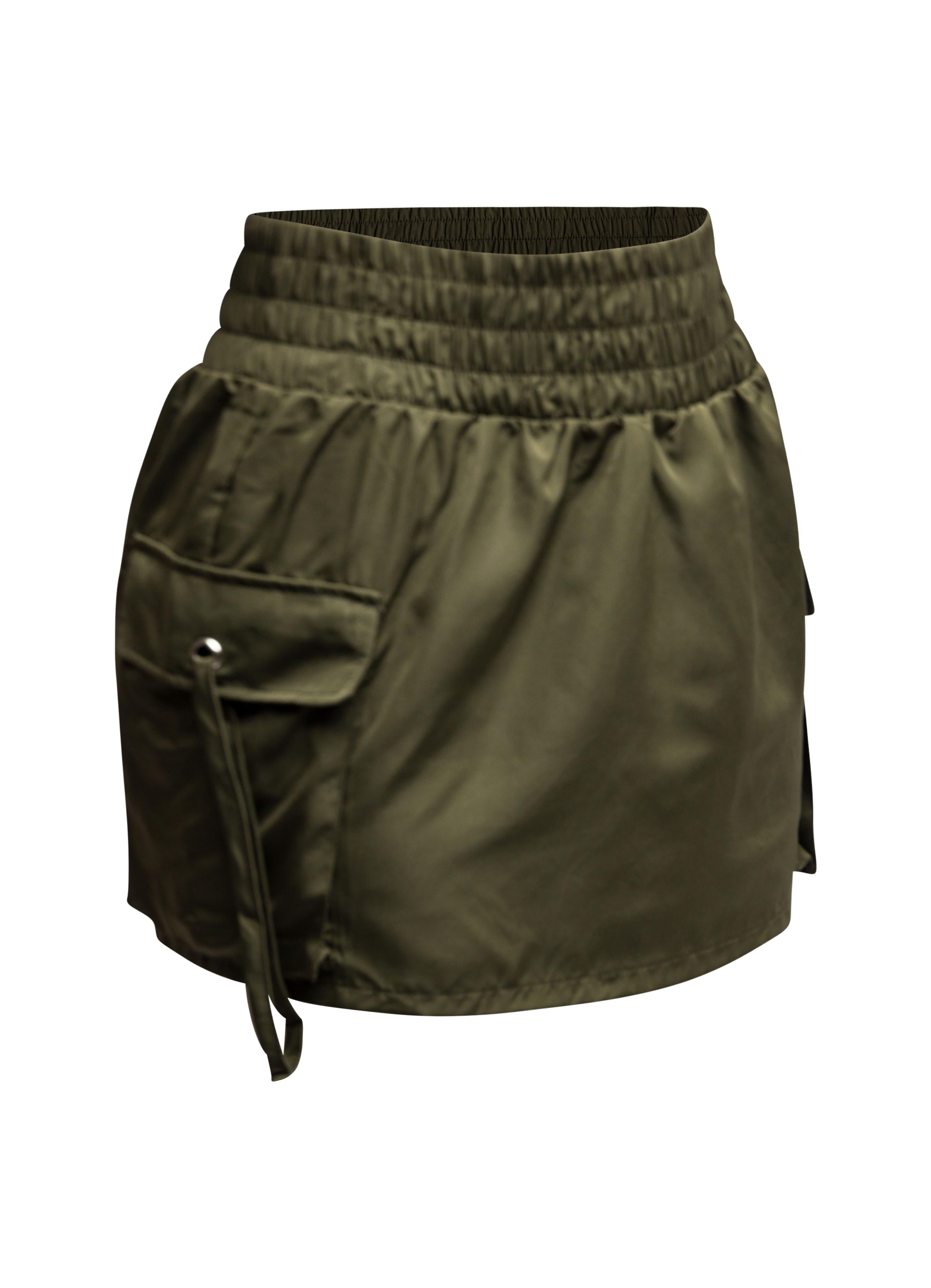 Wide waistband mini skirt with pockets