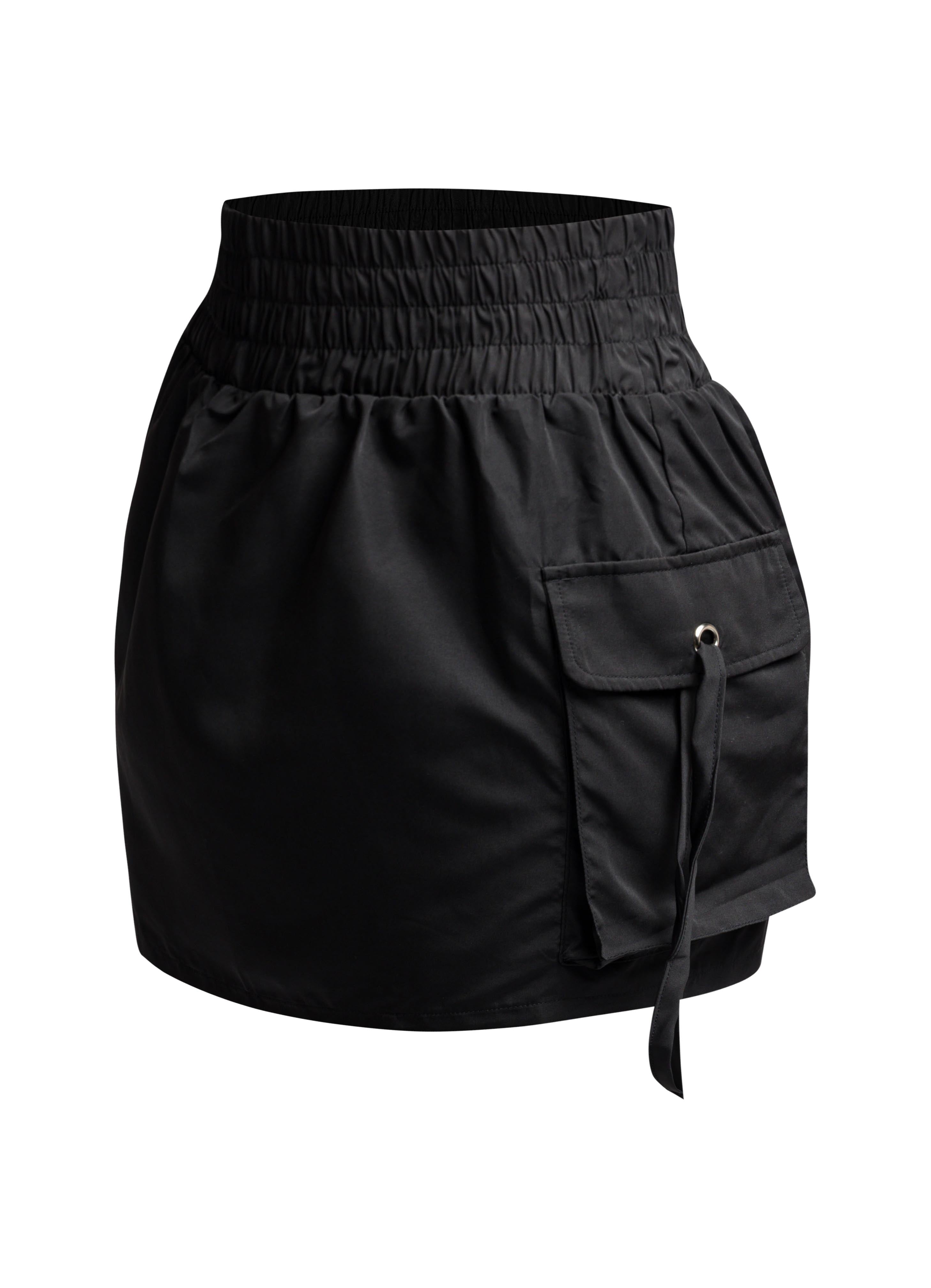 Wide waistband mini skirt with pockets