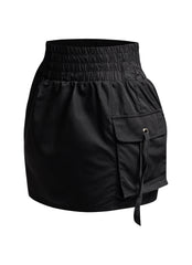 Wide waistband mini skirt with pockets