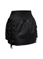 Wide waistband mini skirt with pockets