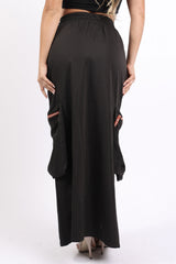 Zipper front drawstring waist cargo maxi skirt