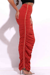 Side zippered ruched maxi skirt