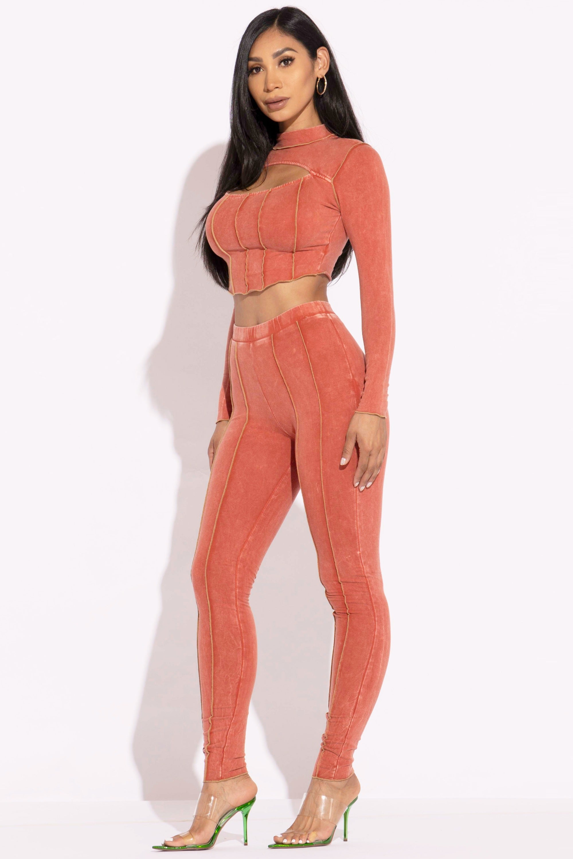 Mineral washed cut out top and leggings set