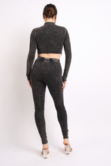 Mineral washed cut out top and leggings set