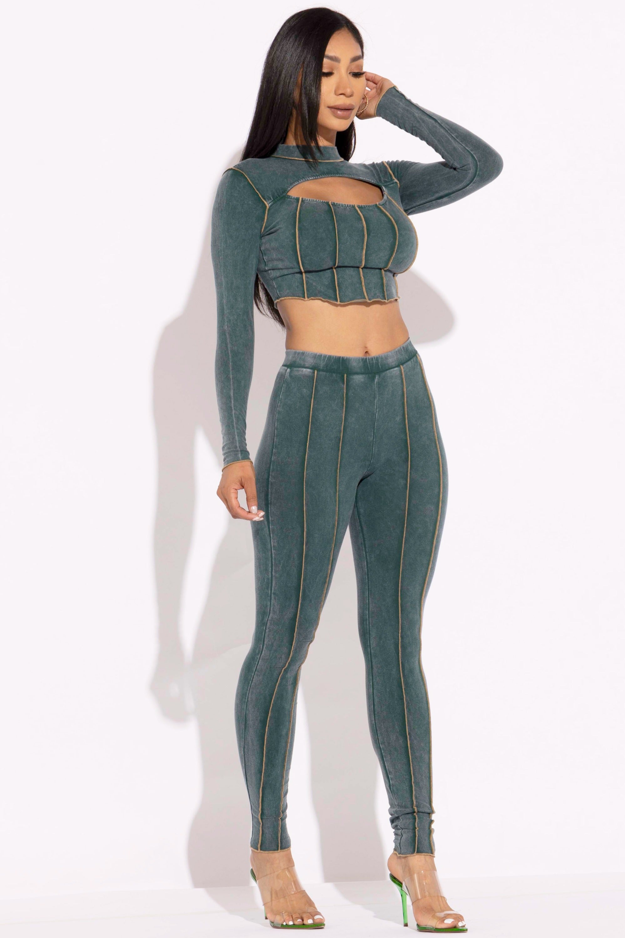 Mineral washed cut out top and leggings set