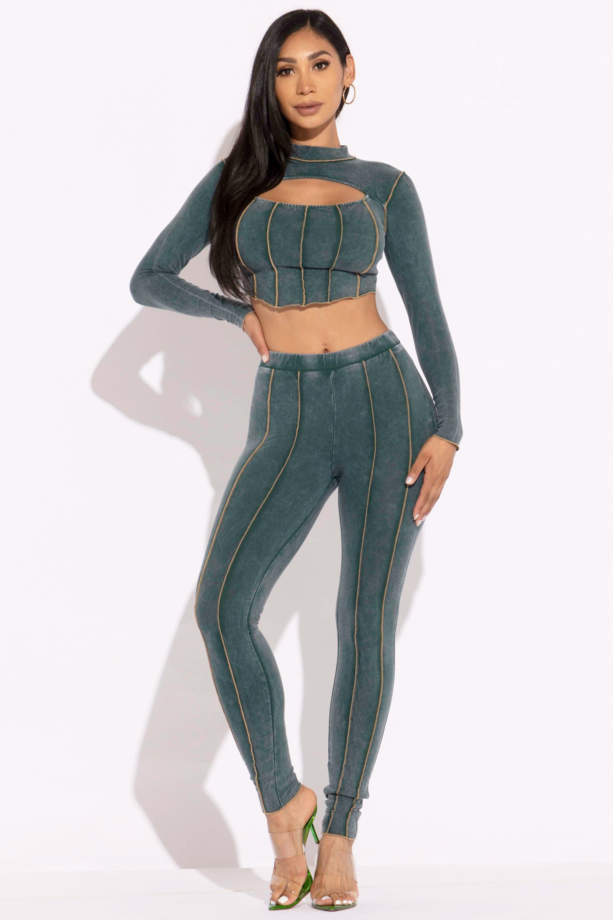 Mineral washed cut out top and leggings set