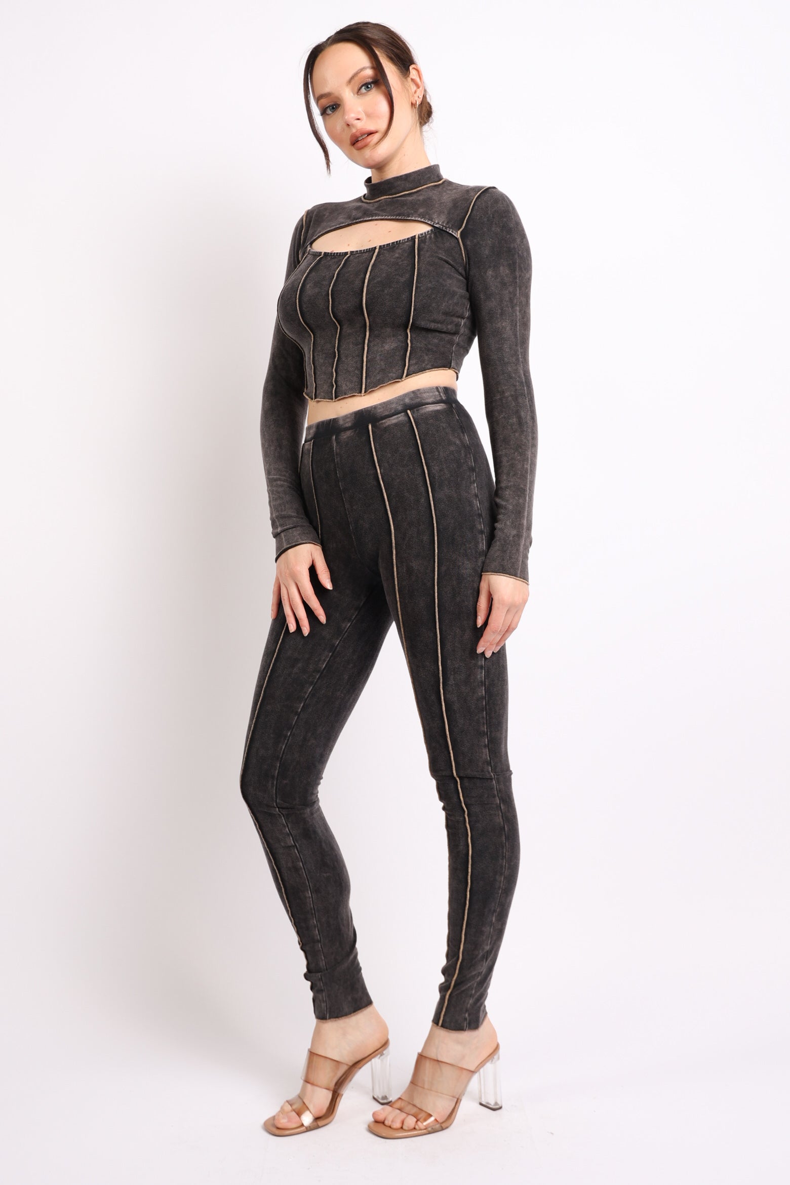 Mineral washed cut out top and leggings set