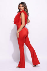 Layered ruffle deep V neck jumpsuit