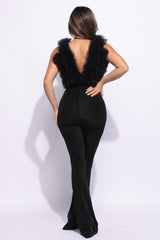 Layered ruffle deep V neck jumpsuit