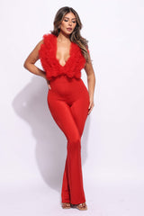 Layered ruffle deep V neck jumpsuit