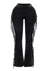 Fringe-Detailed Mineral Washed Pants