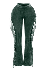 Fringe-Detailed Mineral Washed Pants