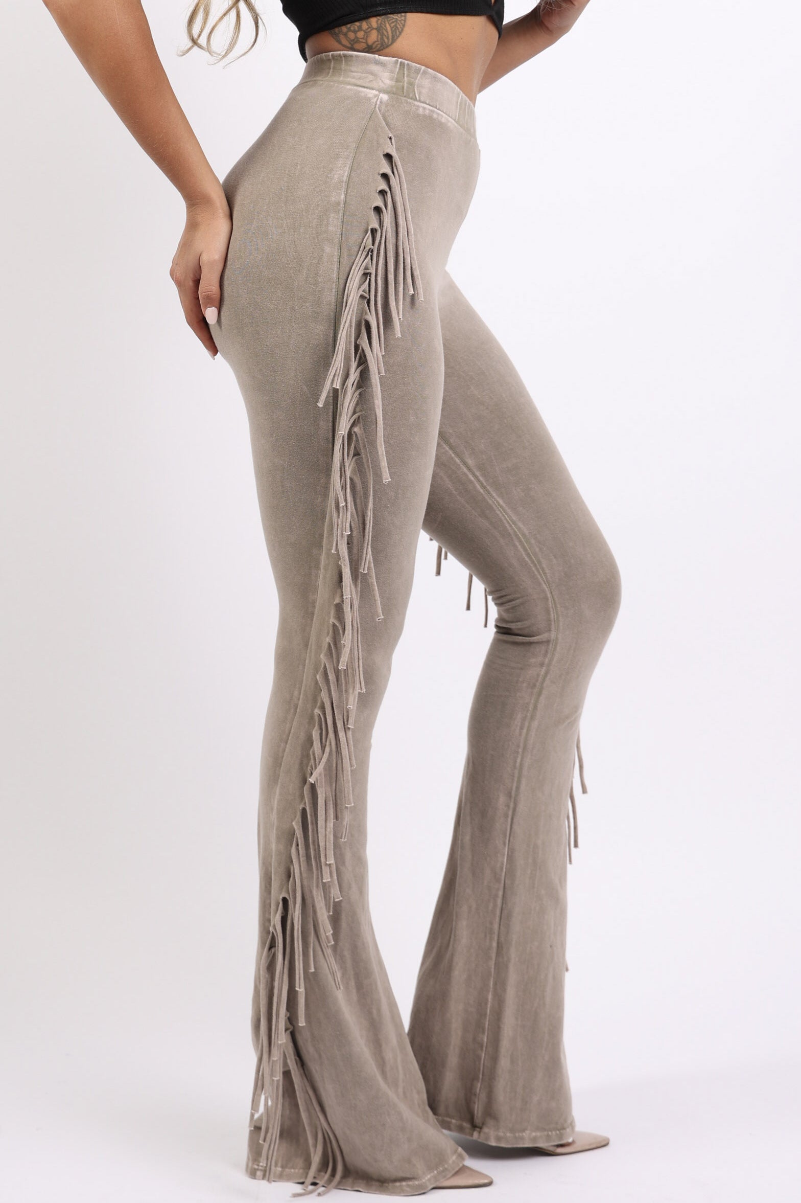 Fringe-Detailed Mineral Washed Pants