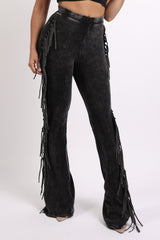 Fringe-Detailed Mineral Washed Pants