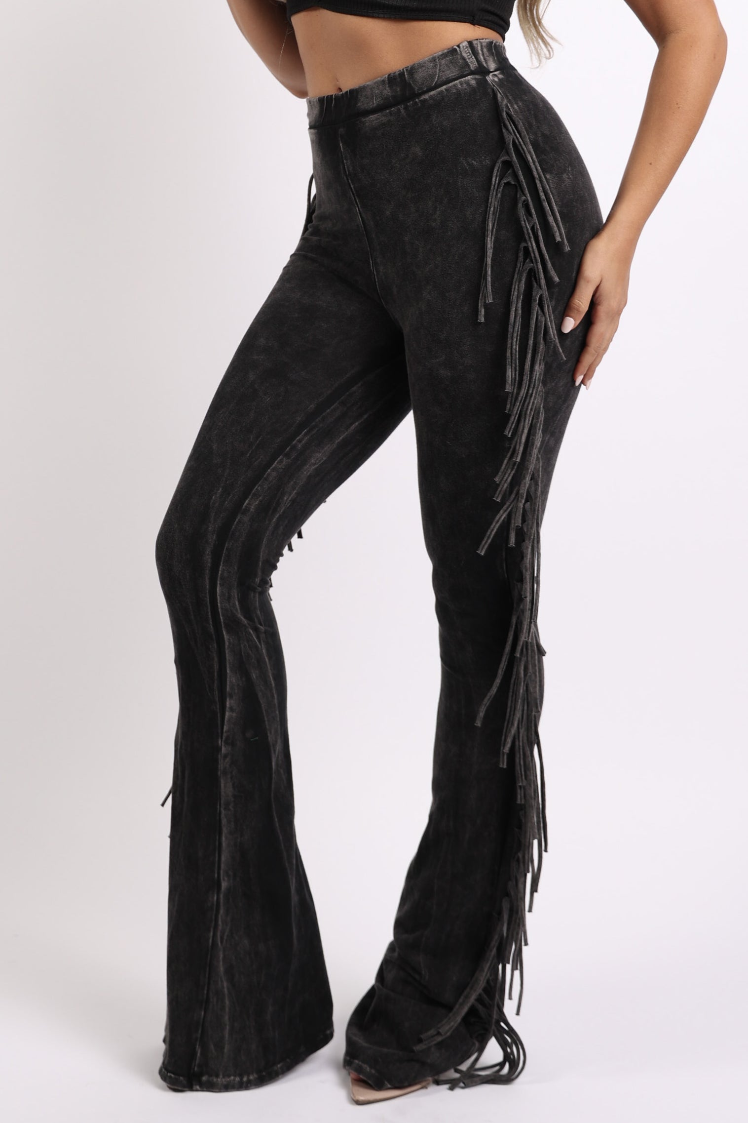 Fringe-Detailed Mineral Washed Pants